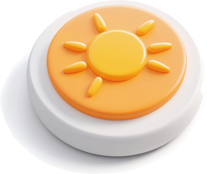 Circular, 3D sun icon, representing warmth. png