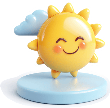 Cheerful cartoon sun with a fluffy cloud. png