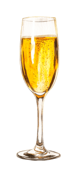 Elegant champagne glass with sparkling bubbles captured mid-pour png