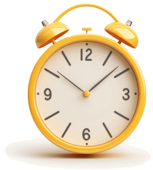 Bright yellow alarm clock displays the time. png