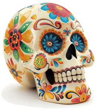 Vibrant floral skull decoration for day of the dead. png