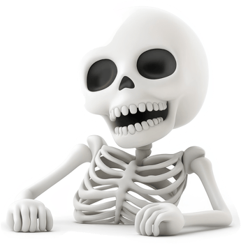 Smiling cartoon skeleton with exposed ribs. png