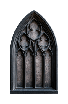 Gothic arched window with intricate tracery design png