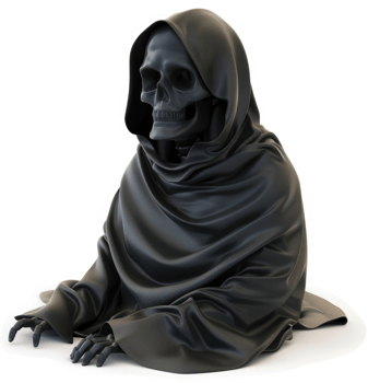 Dark figure of death draped in a somber cloak. png