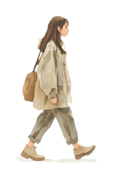 Fashionable young asian female walking in casual oversized outfit png