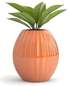 Vibrant orange planter with lush green foliage. png