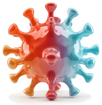 Vibrant, colorful virus model illustration. png