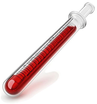 Transparent glass medical dropper filled with red liquid. png