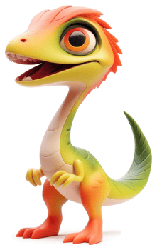 Smiling, vibrant dinosaur caricature. png