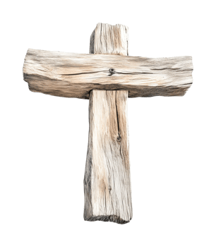 Rustic wooden cross with natural texture and weathered lines on isolated background png