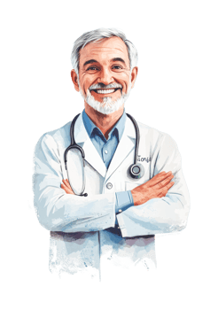 Mature caucasian male doctor with stethoscope smiling confidently png