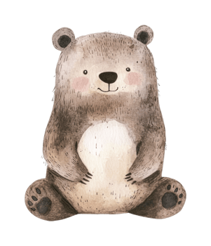 Cute watercolor bear illustration with adorable expression png