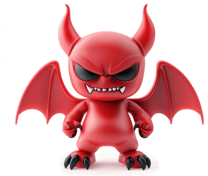 Red demonic figurine with large horns and wings. png