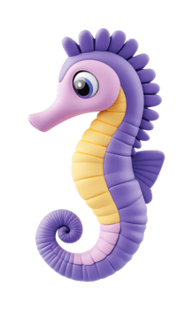 Cute cartoon seahorse with purple and yellow features png