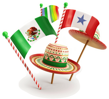 Mexican and Central American flags with festive sombreros. png