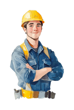 Confident construction worker in hard hat and safety gear png