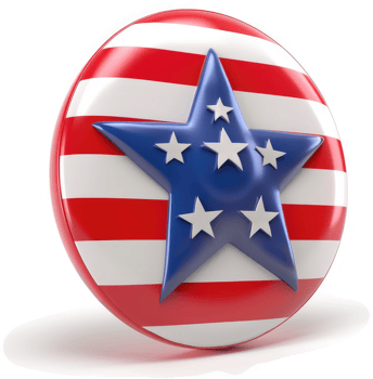 Circular patriotic button with an American star design. png