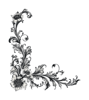 Intricate floral corner design with elegant leaves and petals png