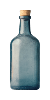 Vintage glass bottle with cork stopper on black background png