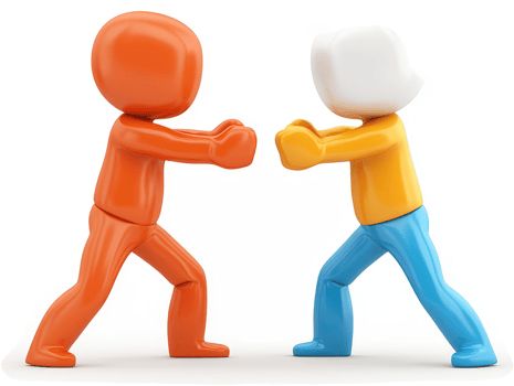 Orange and yellow figures push against each other. png