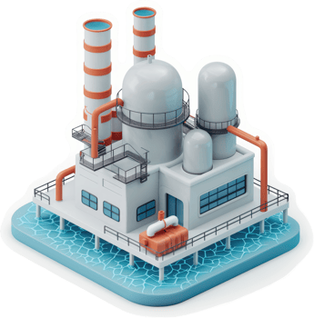 Industrial plant complex with multiple processing units. png
