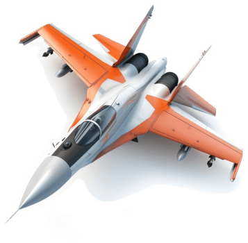 High-angle view of a modern military jet aircraft. png