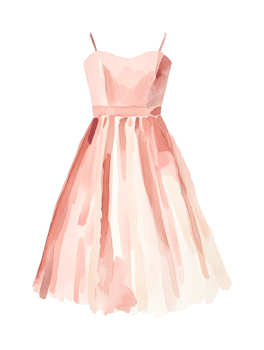 Elegant watercolor pink dress illustration with straps and flowing skirt png