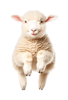 Playful young sheep jumping happily with fluffy wool png
