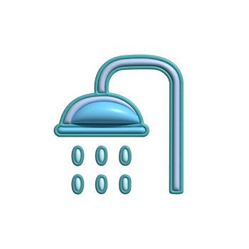 3D Render of Shower Icon Bathroom Fixture and Water Flow Symbol png