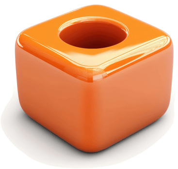 Glossy, orange cube-shaped container with a central hole. png