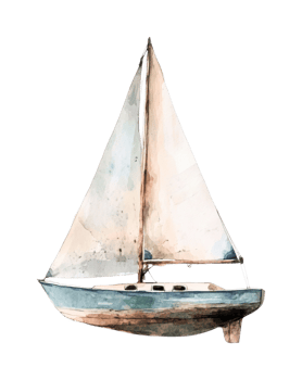 Watercolor sailboat art depiction with detailed craftsmanship png