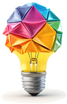 Colorful origami-style lightbulb symbolizes creative ideas. png