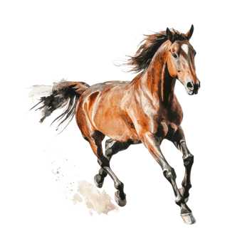 Majestic brown horse galloping elegantly with flowing mane and tail in motion png