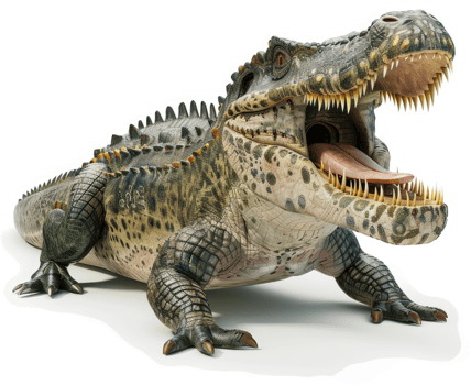 Massive prehistoric crocodile with powerful jaws. png