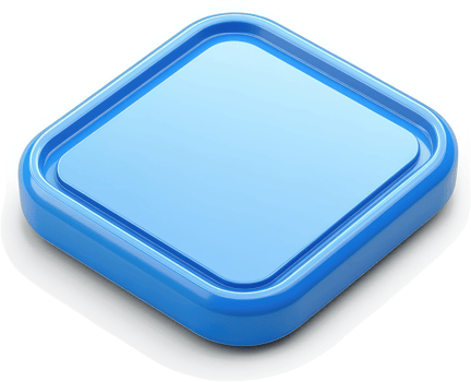 Glossy, square, blue button icon on a white background. png