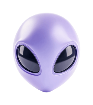 Futuristic purple alien head with large black eyes png