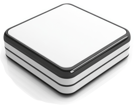 Square, white device with black accents, likely a portable media player. png