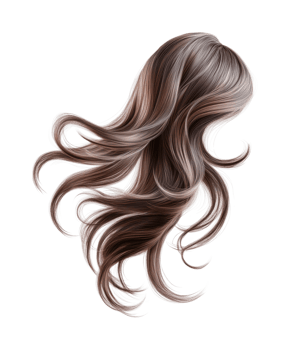 Flowing wavy brown hair strands on dark background png