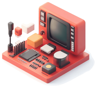 Retro-style electronic device with integrated circuits. png