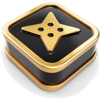 Golden button icon on a black square. png