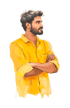 Young caucasian male in yellow shirt with arms crossed profile view png