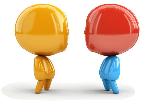 Two stylized figures facing away from each other. png