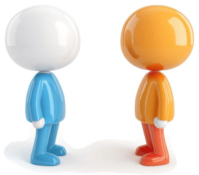Two stylized figures facing each other, representing communication. png