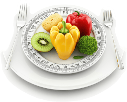 Balanced plate of healthy foods with portion control. png