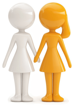 Two stylized figures, one white and one orange, standing side-by-side, holding hands. png