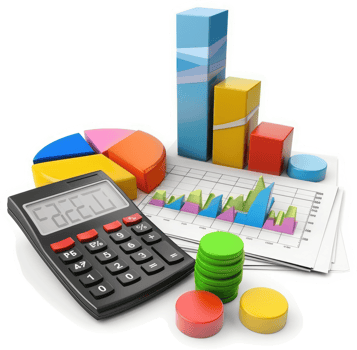 Colorful financial data visualizations and a calculator. png
