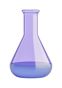 Purple glass flask filled with blue liquid for scientific experiments png