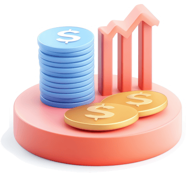 Financial growth represented by stacked coins and rising graphs. png