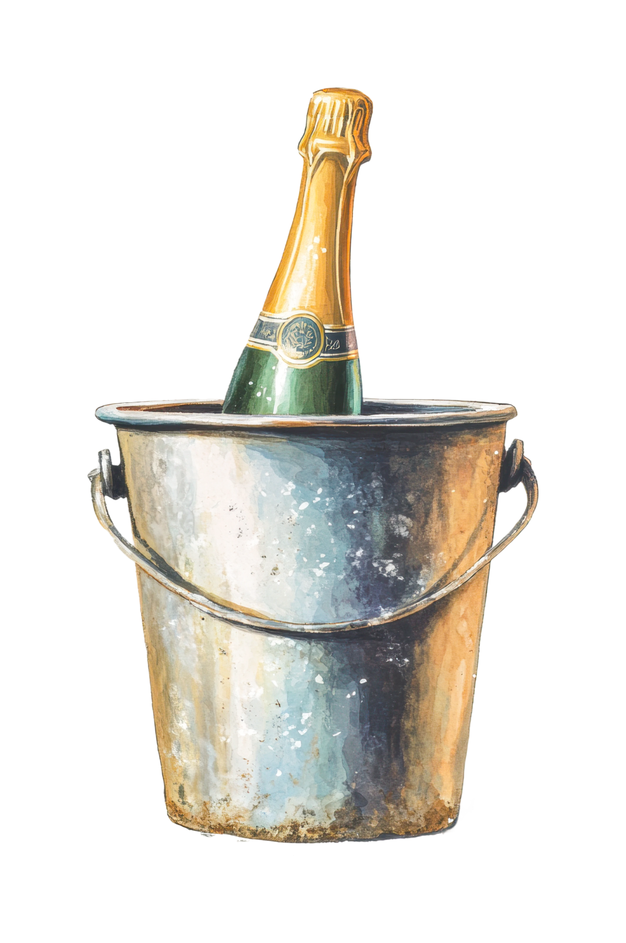Champagne bottle in ice bucket celebration scene png
