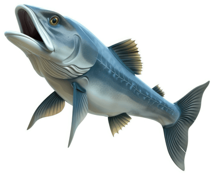 A detailed illustration of a leaping gray fish. png